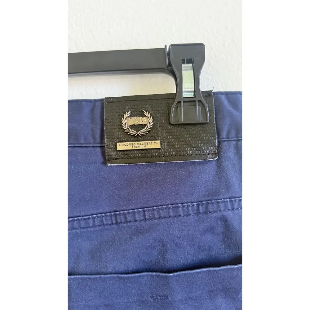 T R Premium Mens Pants 38x32 Navy Blue Tailored Recreation Straight Chino